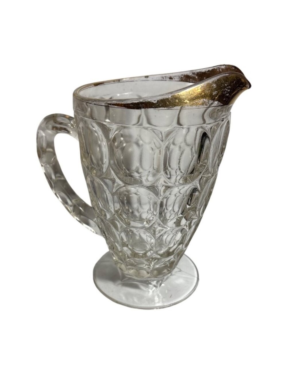 Jeannette Pressed Glass Thumbprint Pitcher 1930's 20 ounces Juice Pitcher 9"